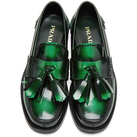 prada green tassel loafers|Prada.